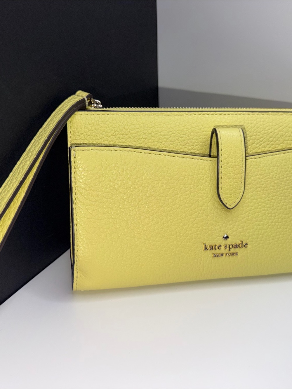 Kate Spade Pebbled Leather Continental Wristlet Wallet Yellow WLR00333